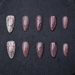 Rose gold nails/Chrome nails/Mystery witch nails/Moon&star nails/Short Almond